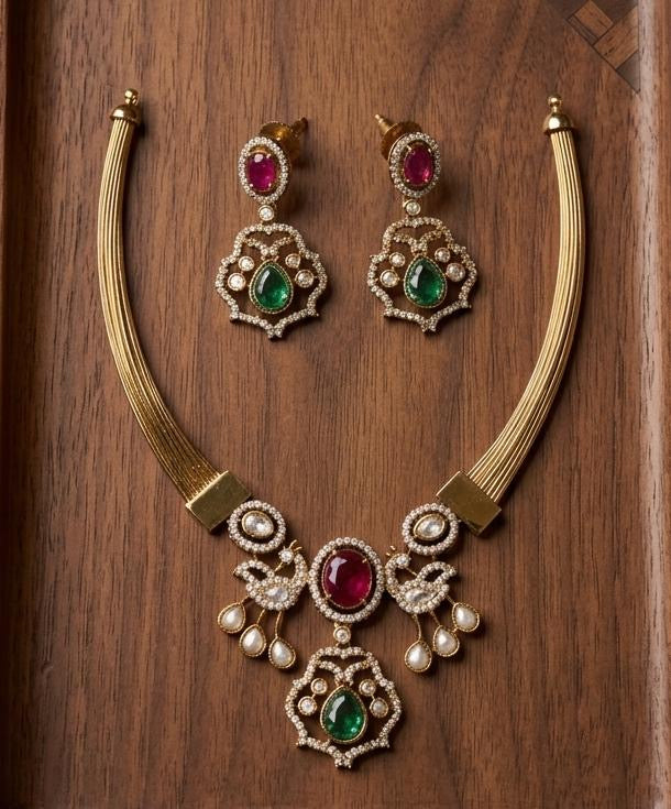 Stone peacock necklace