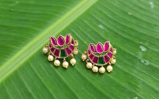 Jadau half moon earings