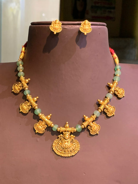 Green beads with pendent AA (N-80)