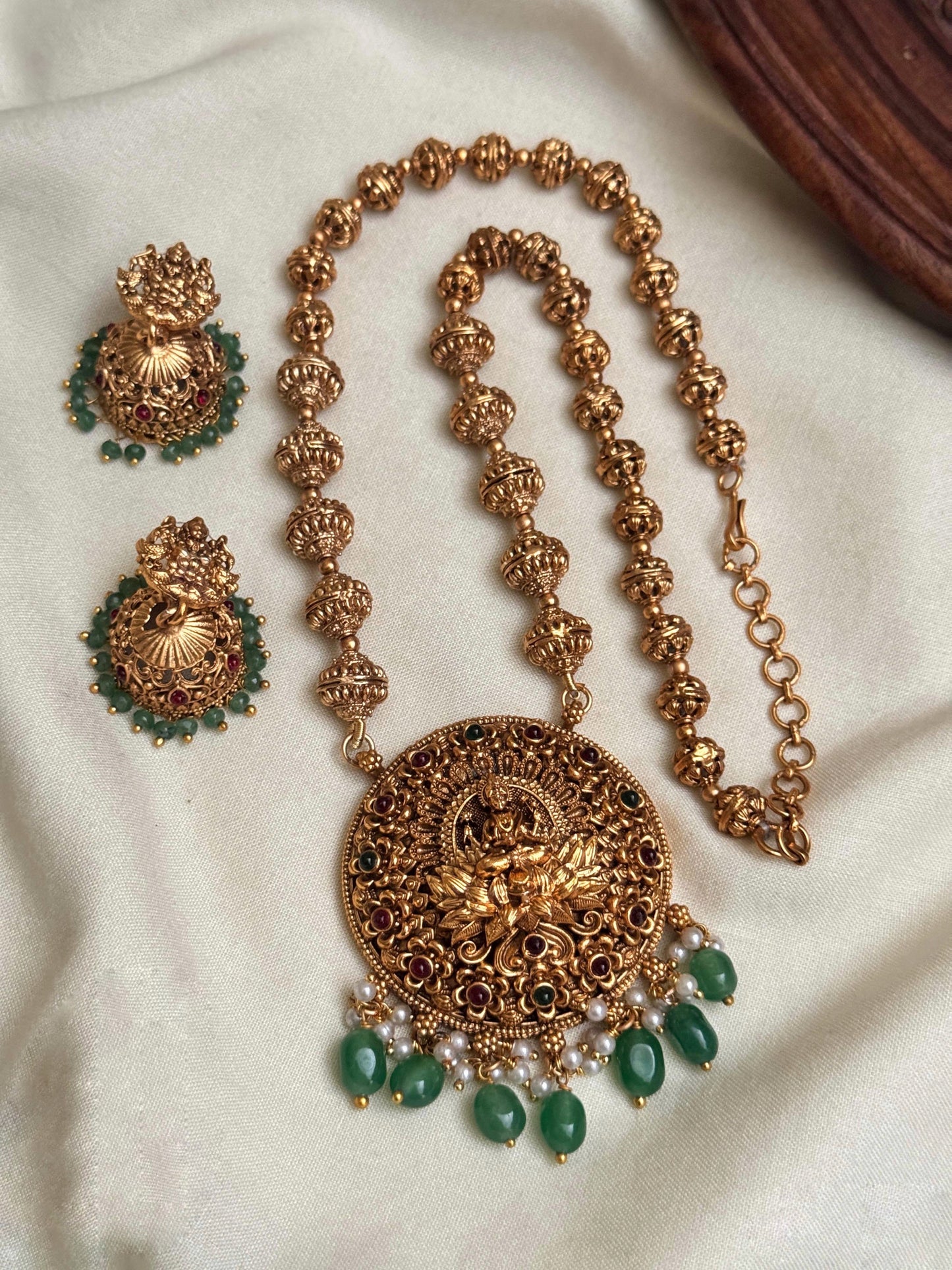 Gold beads Lakshmi pendent necklace(N-21)
