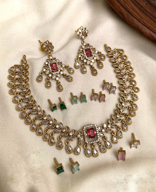 White stone drops color changeable necklace (DR-16)