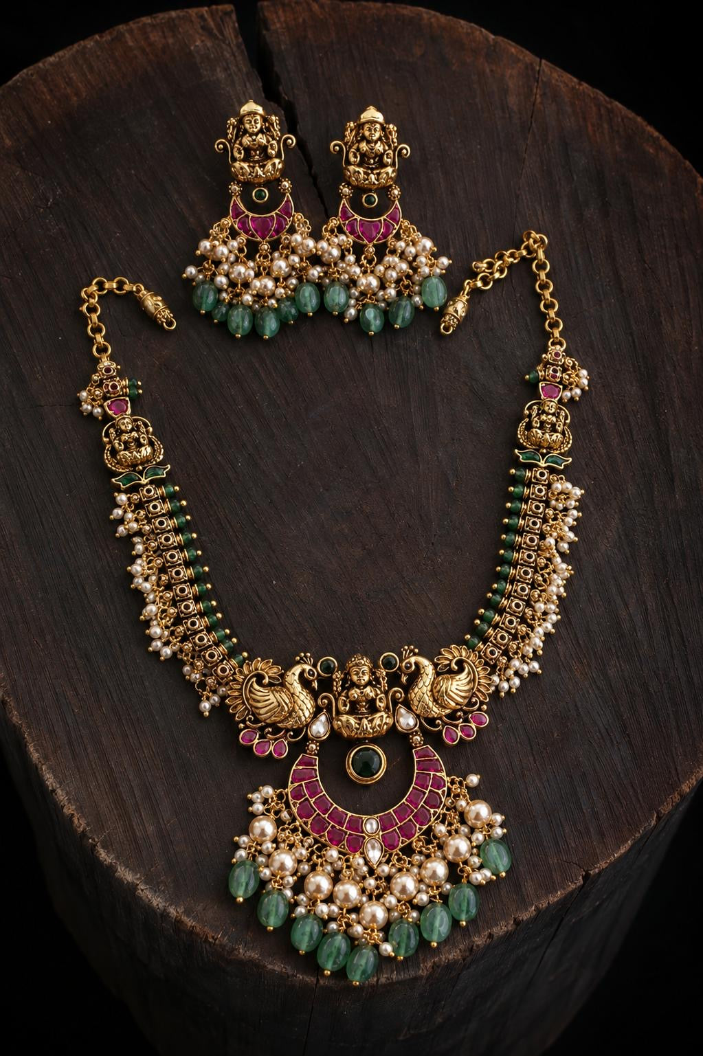 Jadau with green stone premium necklace