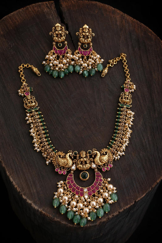 Jadau with green stone premium necklace