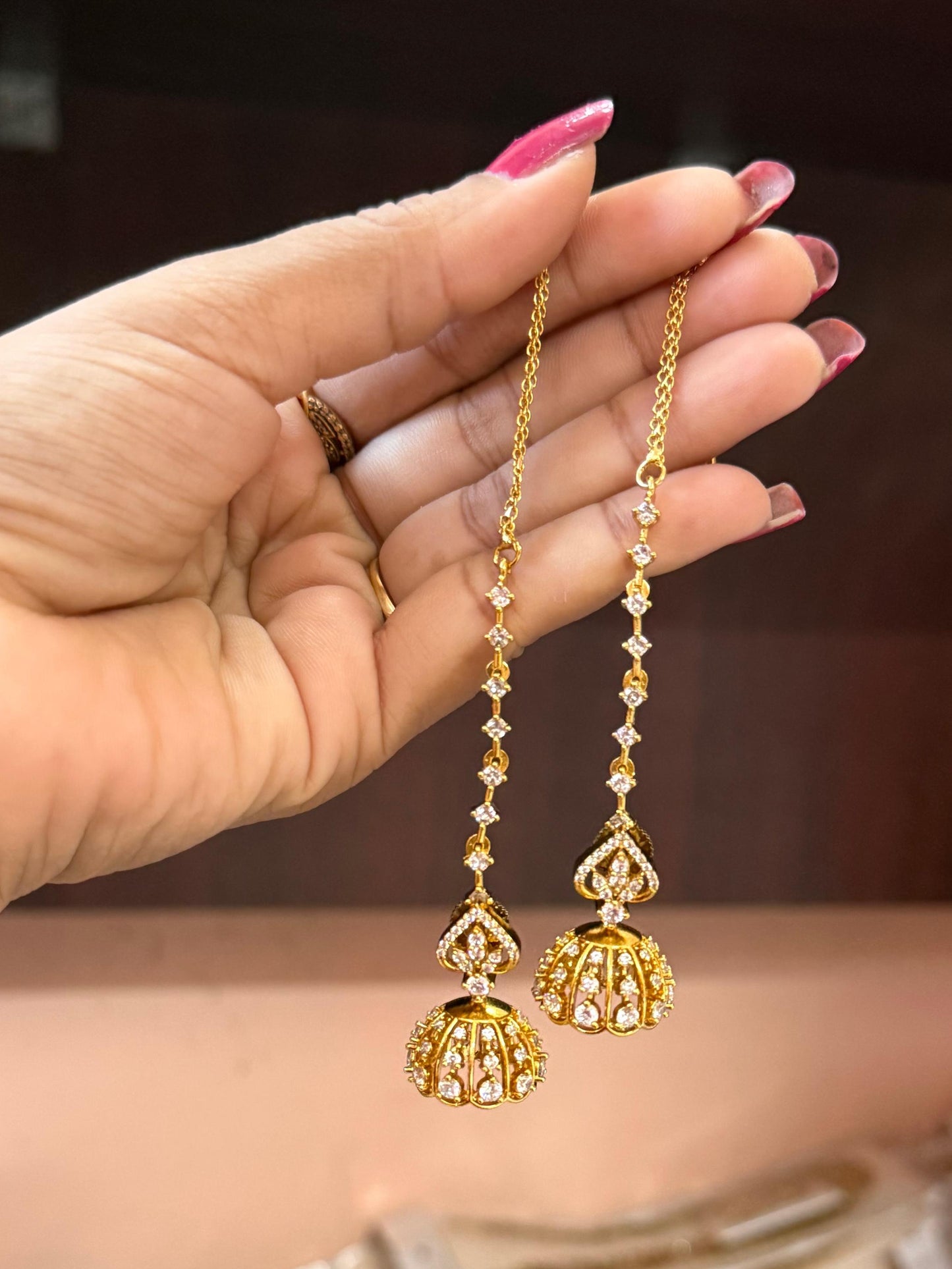 Stone simple jumka with ear chain