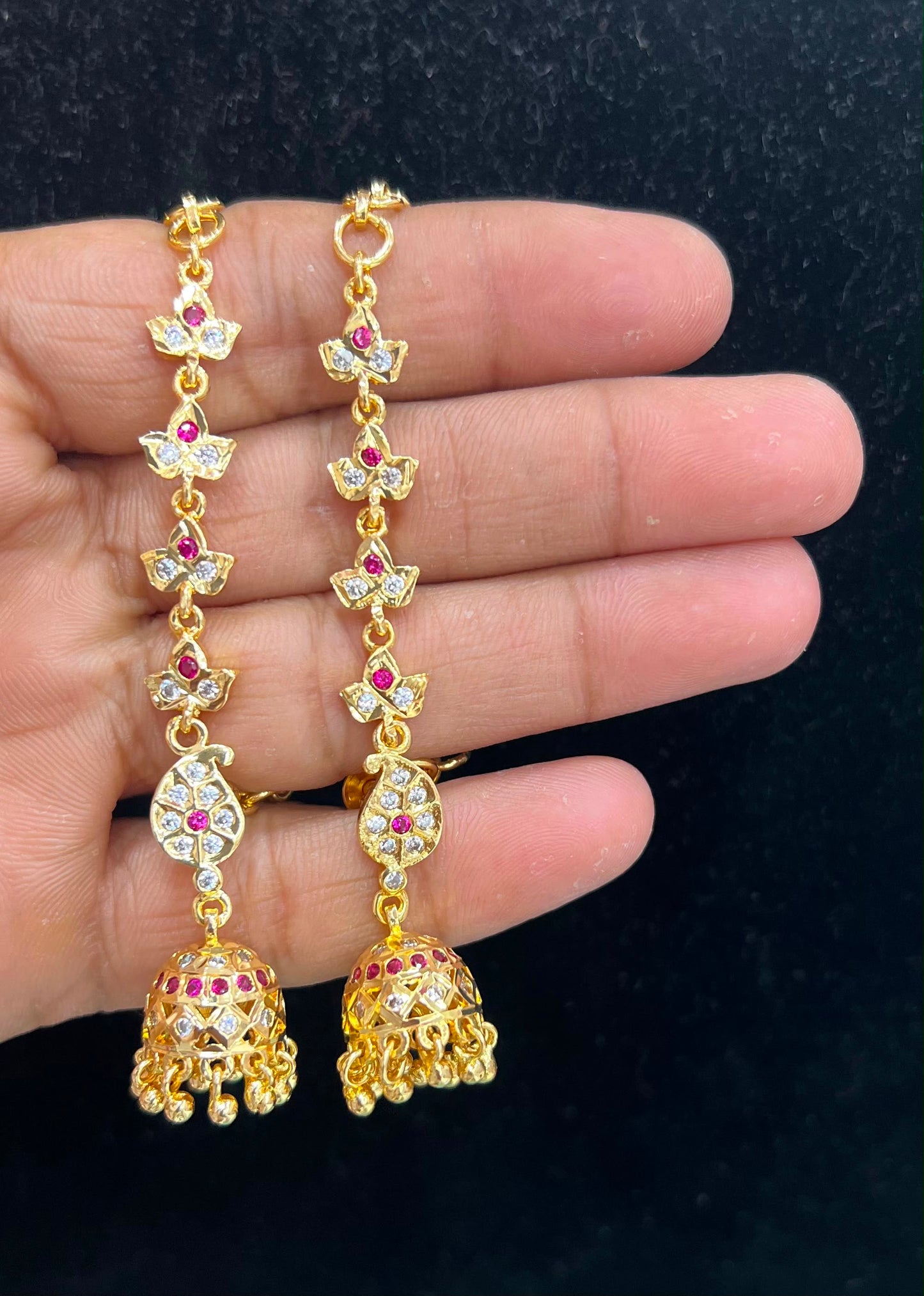 Micro plated jumka with ear chain