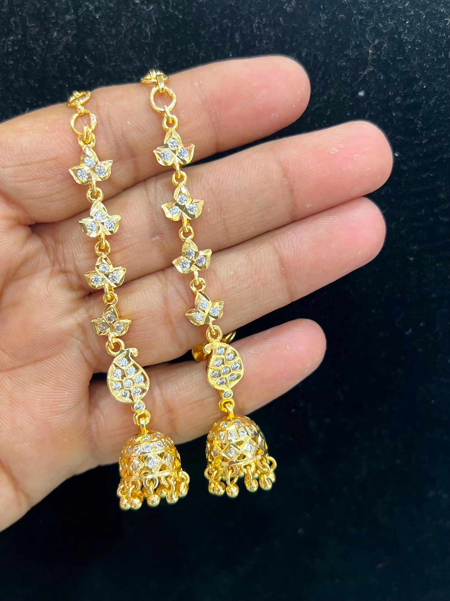 Micro plated jumka with ear chain