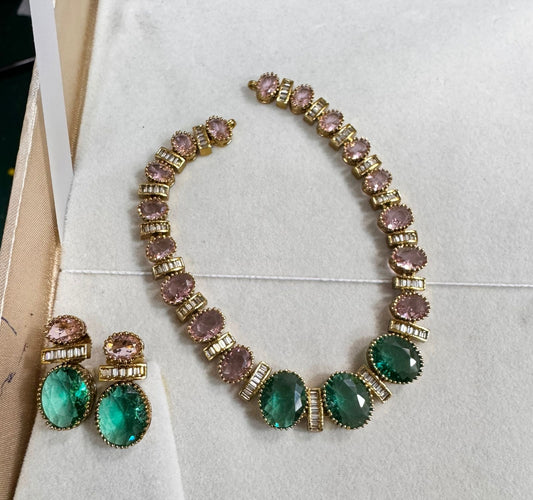 Green with white stone necklace