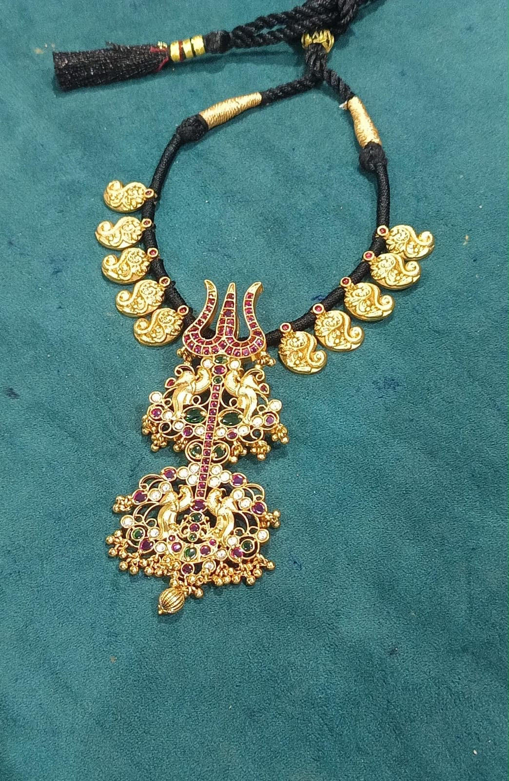 Black beads thrishul necklace