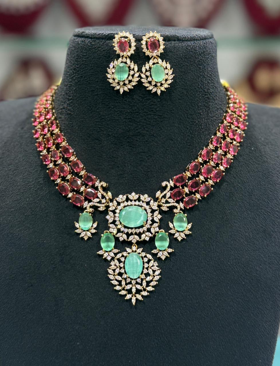 Ruby and green stone necklace